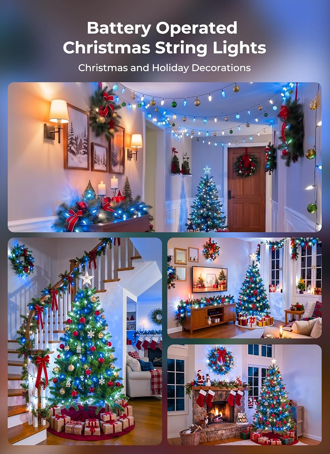 Brightown 2 Pack Battery Operated Christmas Lights 16.5FT Blue & White