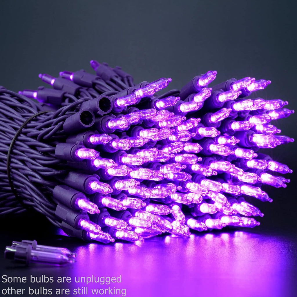 YULETIME 200 Purple Christmas String Lights, 2-Set 33' 100 LED Purple Wire