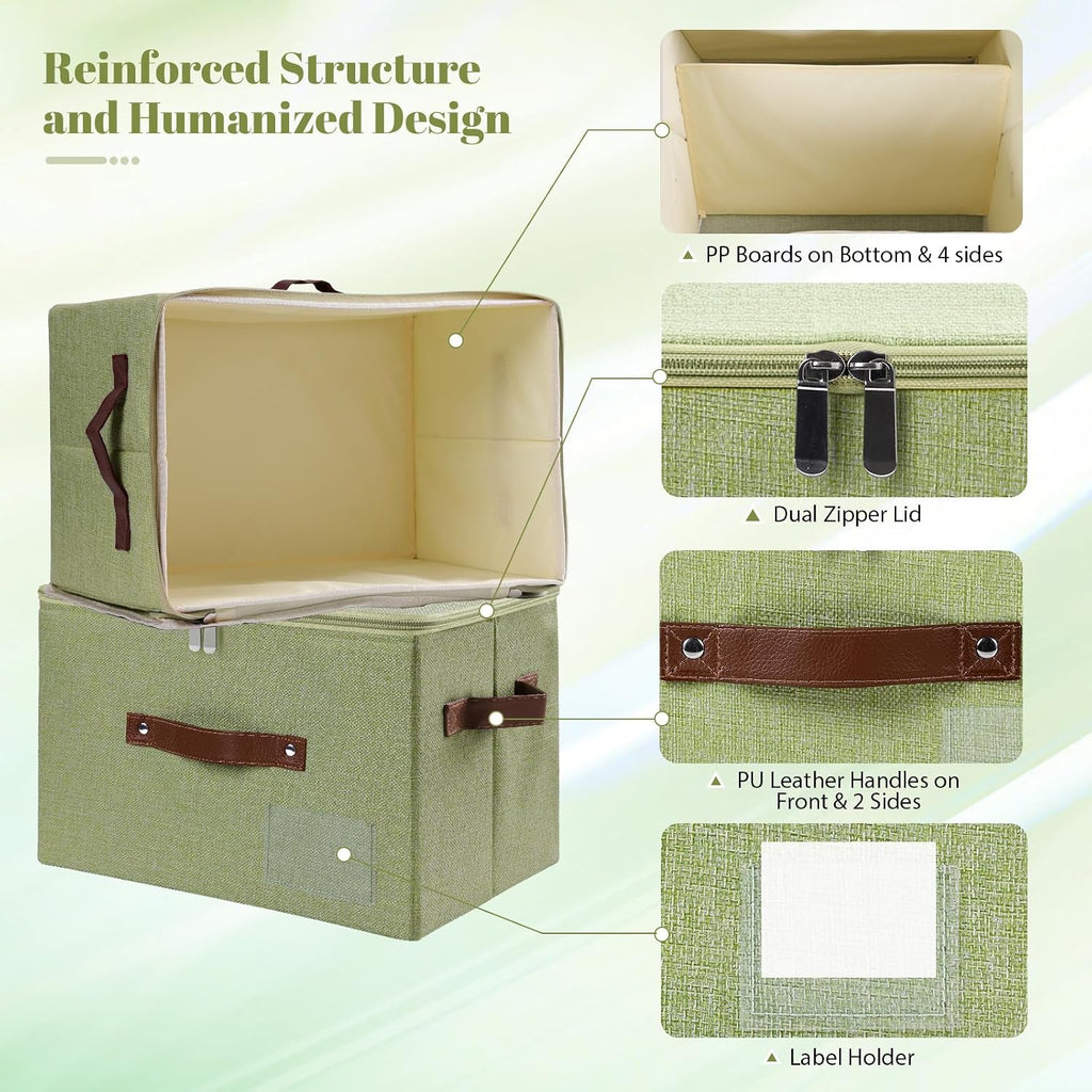 ANMINY Small Storage Box Fabric Bins with Zipper Lid, 10"x8"x7" Green