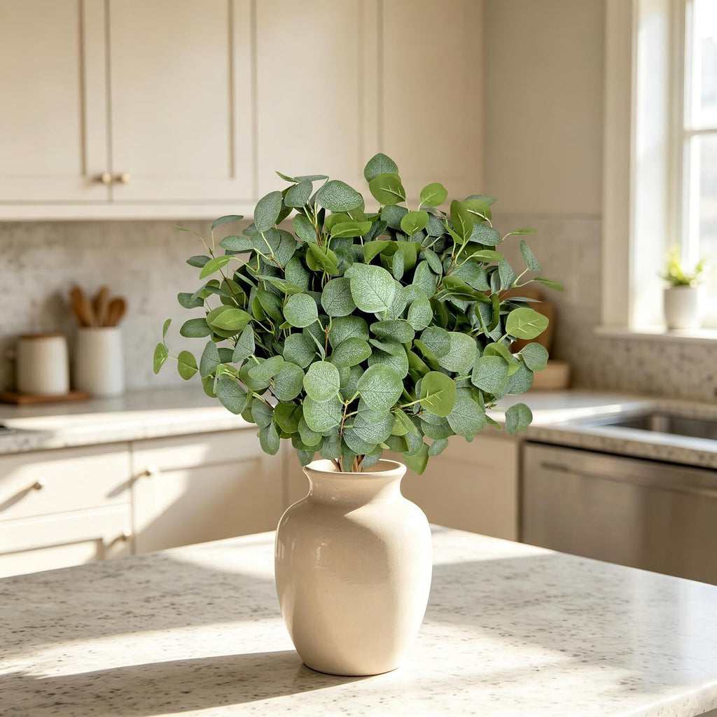 8Pcs Artificial Eucalyptus Stems, Faux Greenery Branches for Vase Decor-003
