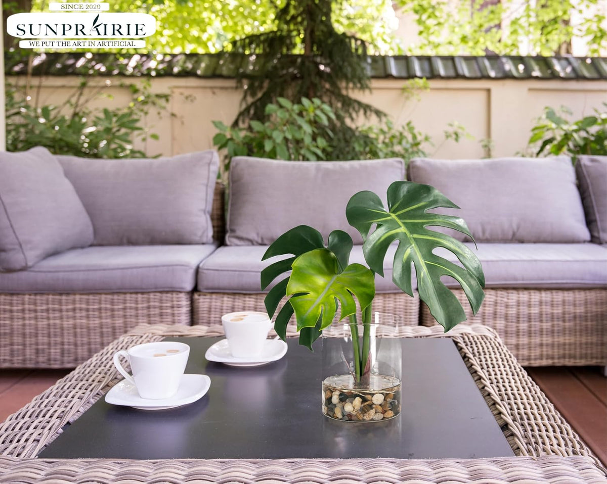 SUNPRAIRIE Realistic Artificial Plant in Clear Pot with Artificial Water, Broad Monstera Leaves. Faux Plants Indoor and Outdoor.