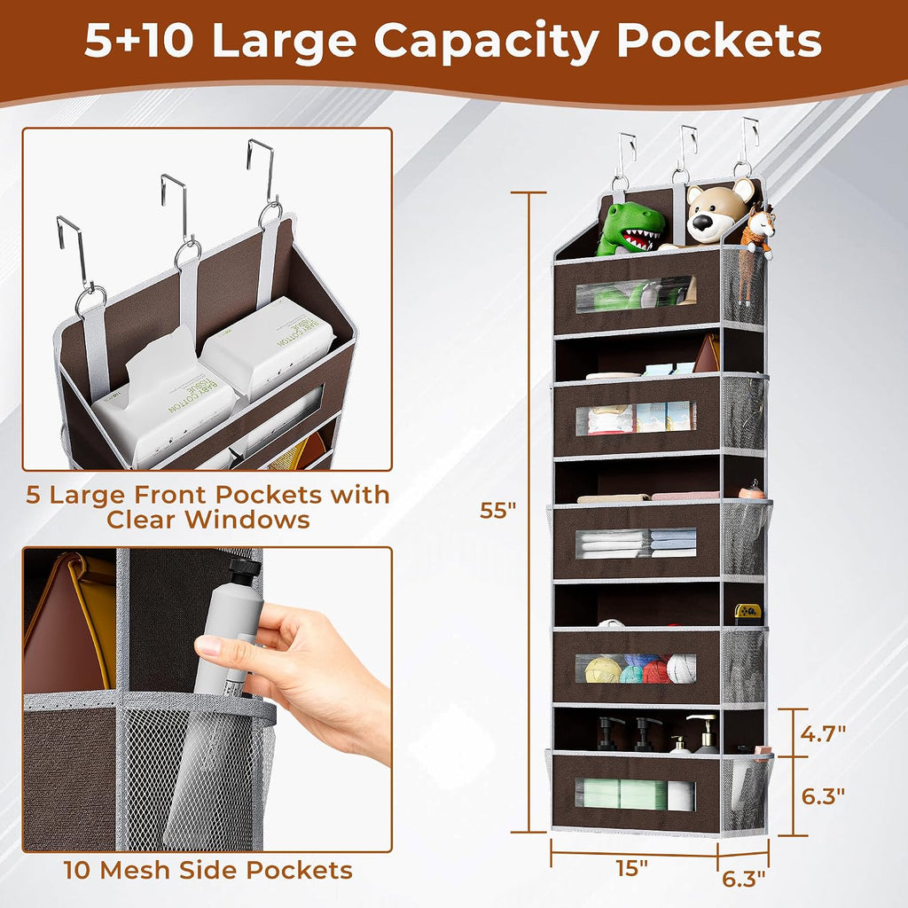 2 Pack 5 Tier Over the Door Organizer for Bathroom, Bedroom, Pantry, Brown