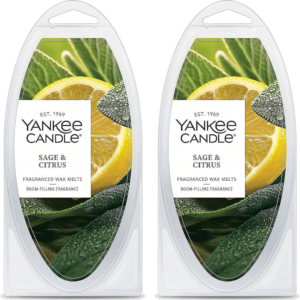 Yankee Candle Scented Wax Melts for Wax Warmers, Long Lasting Home Fragrance, Odor Eliminating Wax Cubes, Sage & Citrus, 6 Count (Pack of 2)