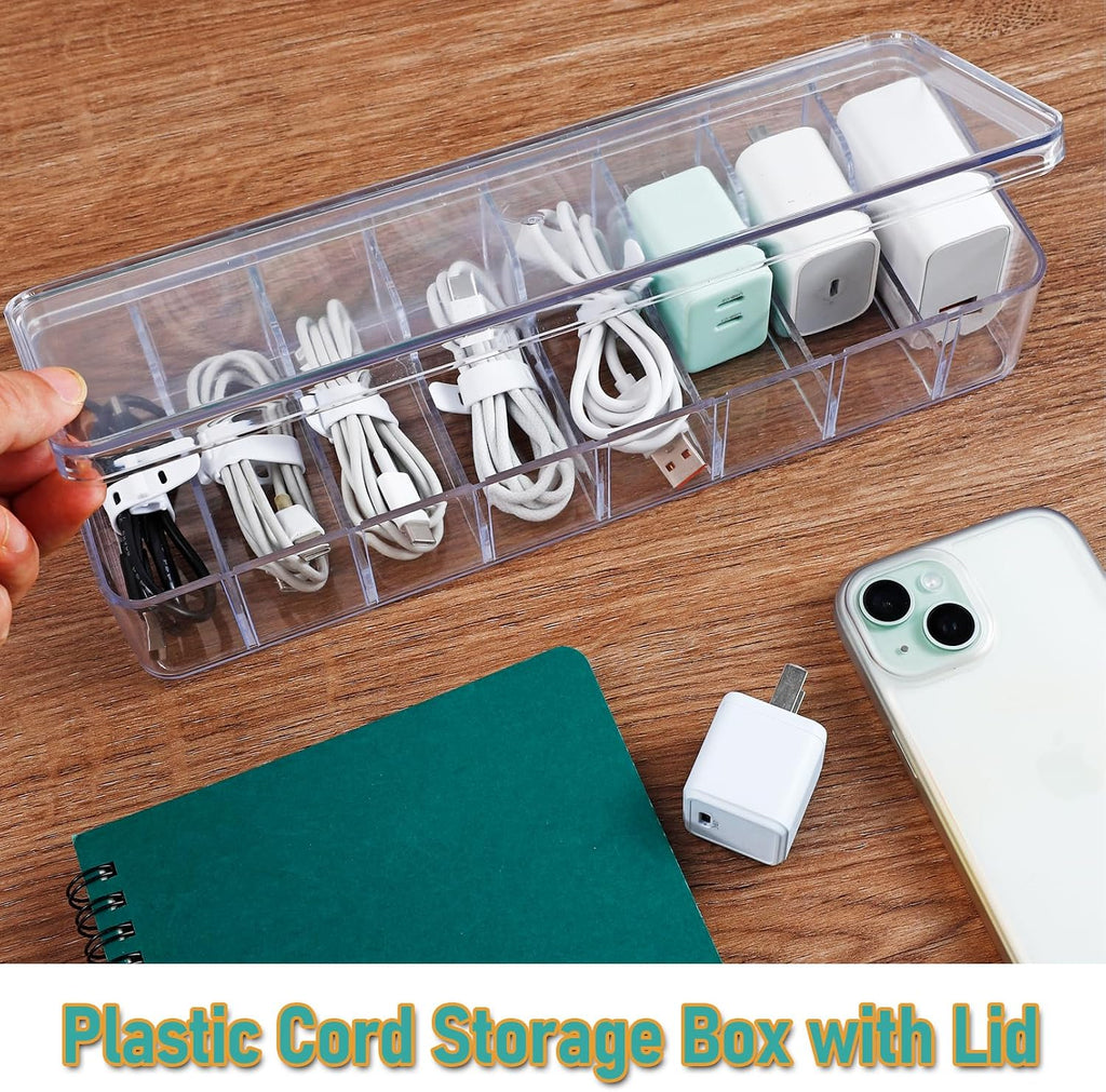 8 Pack Cable Organizer Boxes with Lid, Cord Storage Boxes, Clear