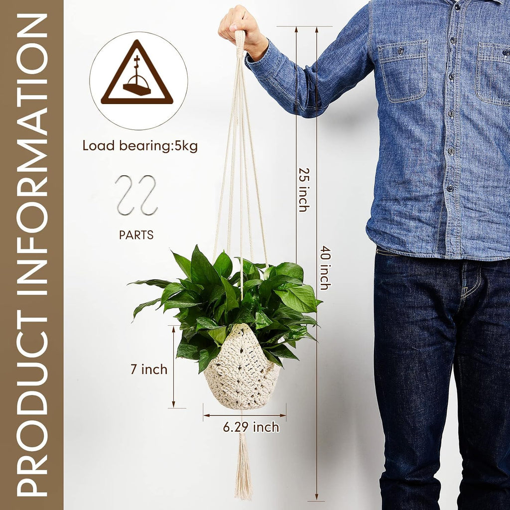 Shappy 2 Pack Boho Macrame Plant Hanger, Large Hanging Planter Plant Holder Pot Hanger Hanging Basket Wall Planters, Plants Lover Gift for Indoor Garden (Classic,White)
