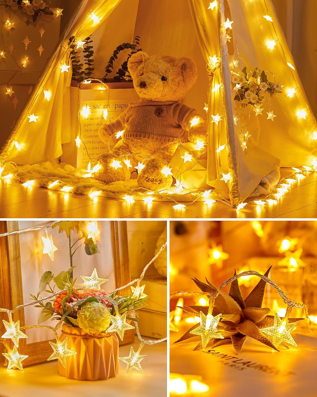 Minetom 66ft Plug in Star String Lights Plug in with Remote and Timer