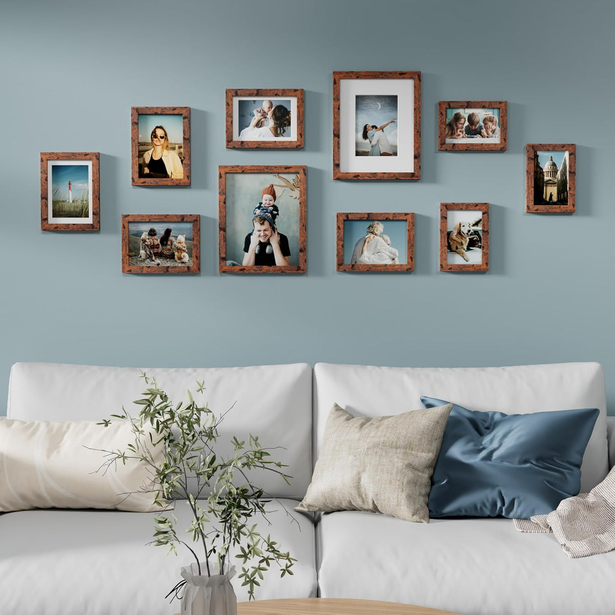 Vittanly 10 Pack Picture Frames Collage Wall Decor, Rustic Brown