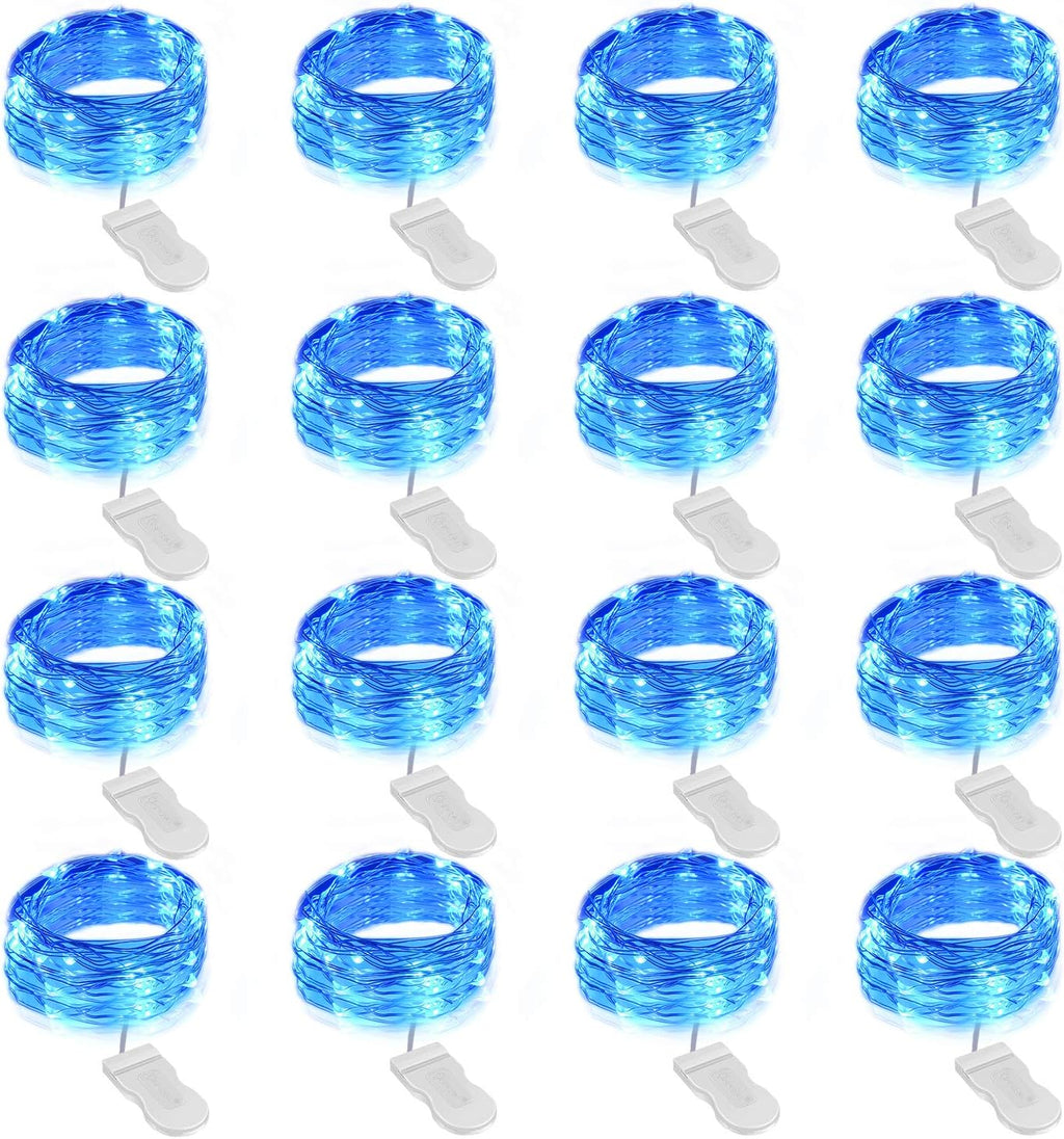 Onforu 16 Pack Blue Fairy Lights Battery Operated String Lights, 6.5ft 20 Mini LED Lights, IP67 Waterproof Twinkle Lights for Mason Jar Wedding Centerpiece Decor Christmas Bedroom