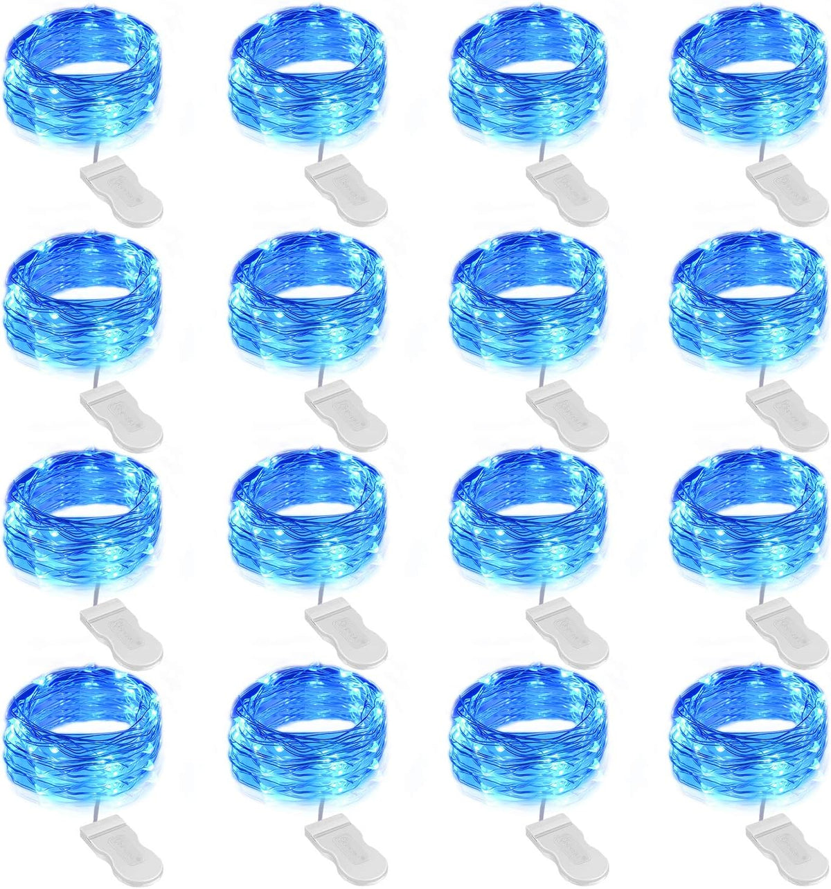 Onforu 16 Pack Blue Fairy Lights Battery Operated String Lights, 6.5ft 20 Mini LED Lights, IP67 Waterproof Twinkle Lights for Mason Jar Wedding Centerpiece Decor Christmas Bedroom