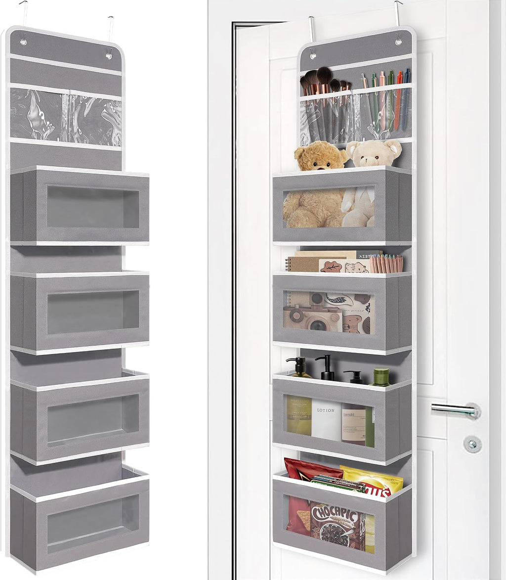 GCreation Over Door Organizer for Bedroom Bathroom Pantry, 5 Shelf Gray