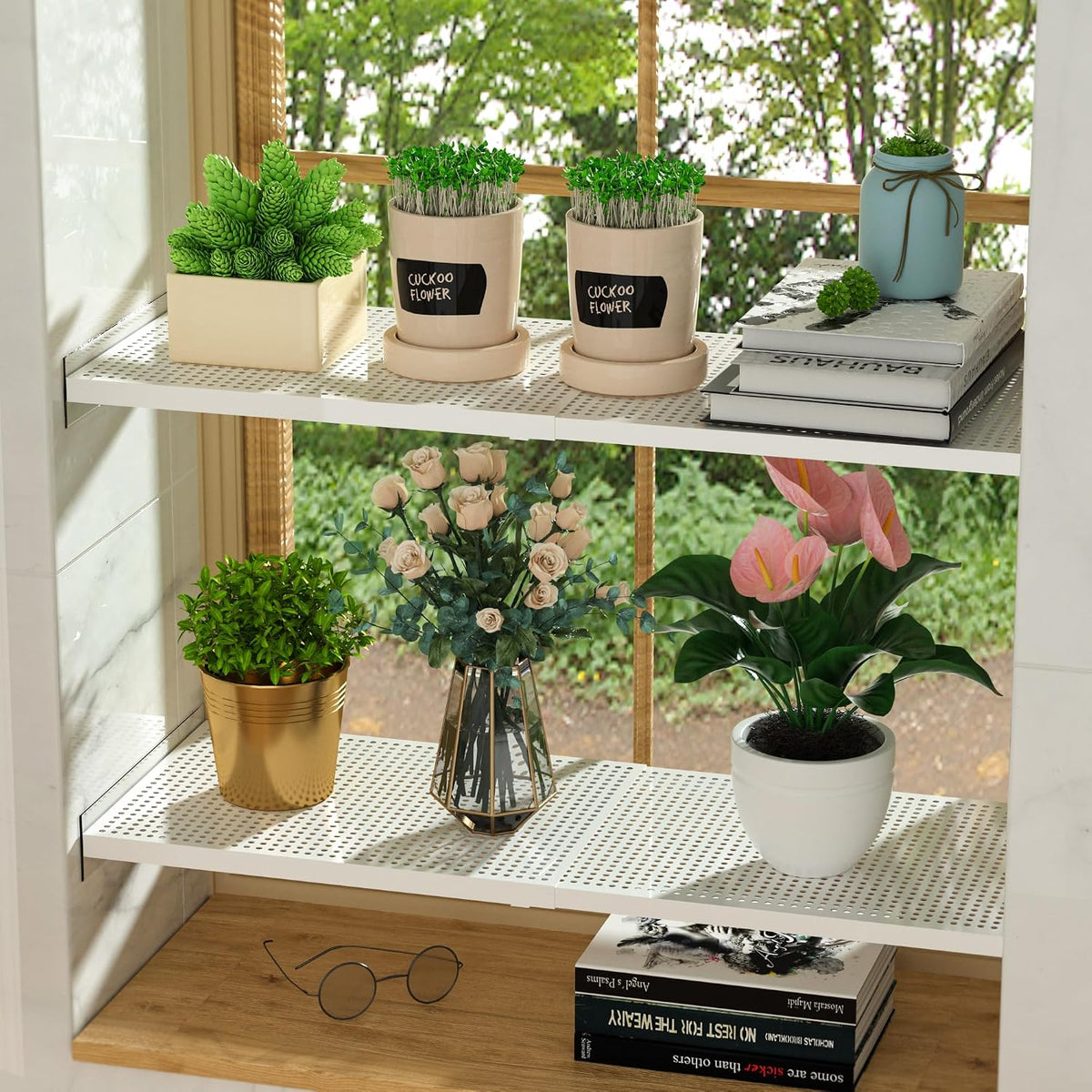 Closet Tension Shelves Expandable Cabinet Storage Shelving Rack Heavy Duty Metal DIY Divider Separator for Cabinet Wardrobe Cupboard Pantry Kitchen Bedroom,White,3packs