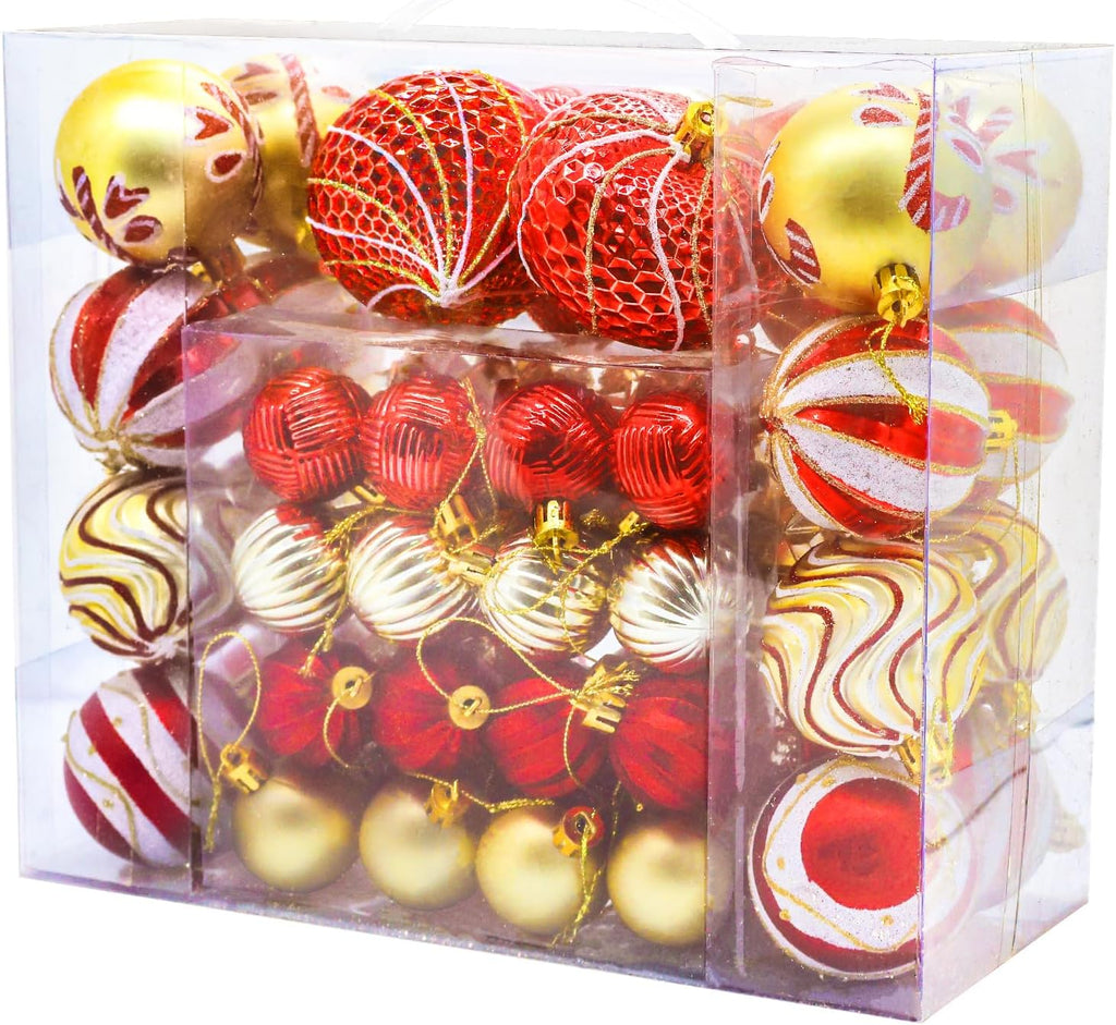48PCS Christmas Balls Ornaments Set, 3.15 Inch Plastic Red and Gold Christmas Baubles Hanging Balls for Xmas Tree Decorations