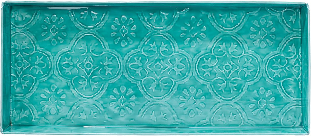 HF by LT Medallion Pattern Enamel Boot-Tray, 30 x 13 inches, Turquoise