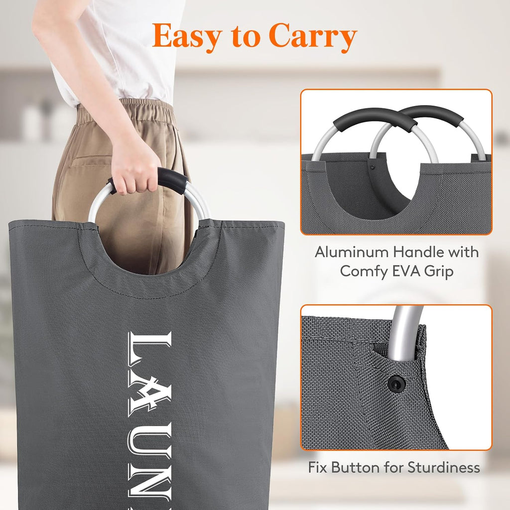Lifewit 2 Pack 120L Laundry Basket with Aluminum Handles, Grey