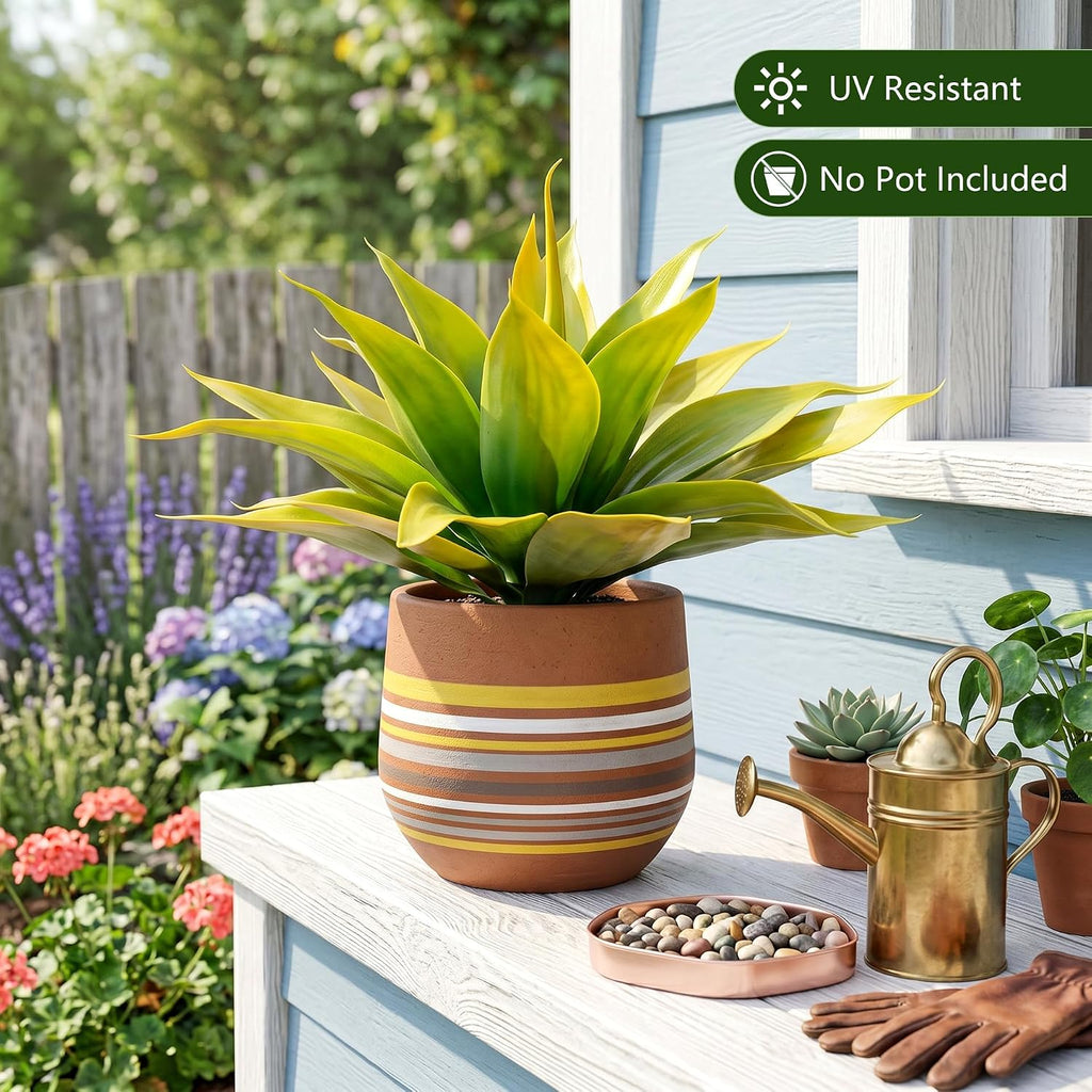 Ttranewsoo 2-Pack 22-Inch Large Artificial Agave Plants, UV Resistant Faux Desert Plants Outdoor and Realistic Greenery for Planters, Porch, Patio, Garden, Entryway and Indoor Decor, Yellow