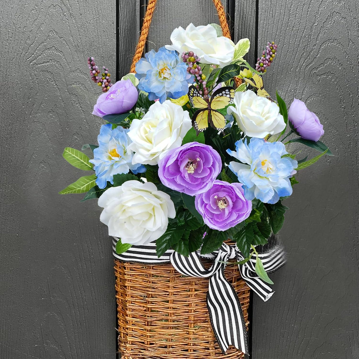 2Pcs Spring Cemetery Flowers for Grave, Artificial Rose, Purple, 17.7in