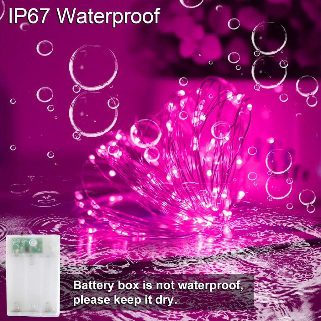 Christmas Pink Fairy String Lights Battery Operated Powered 50Led