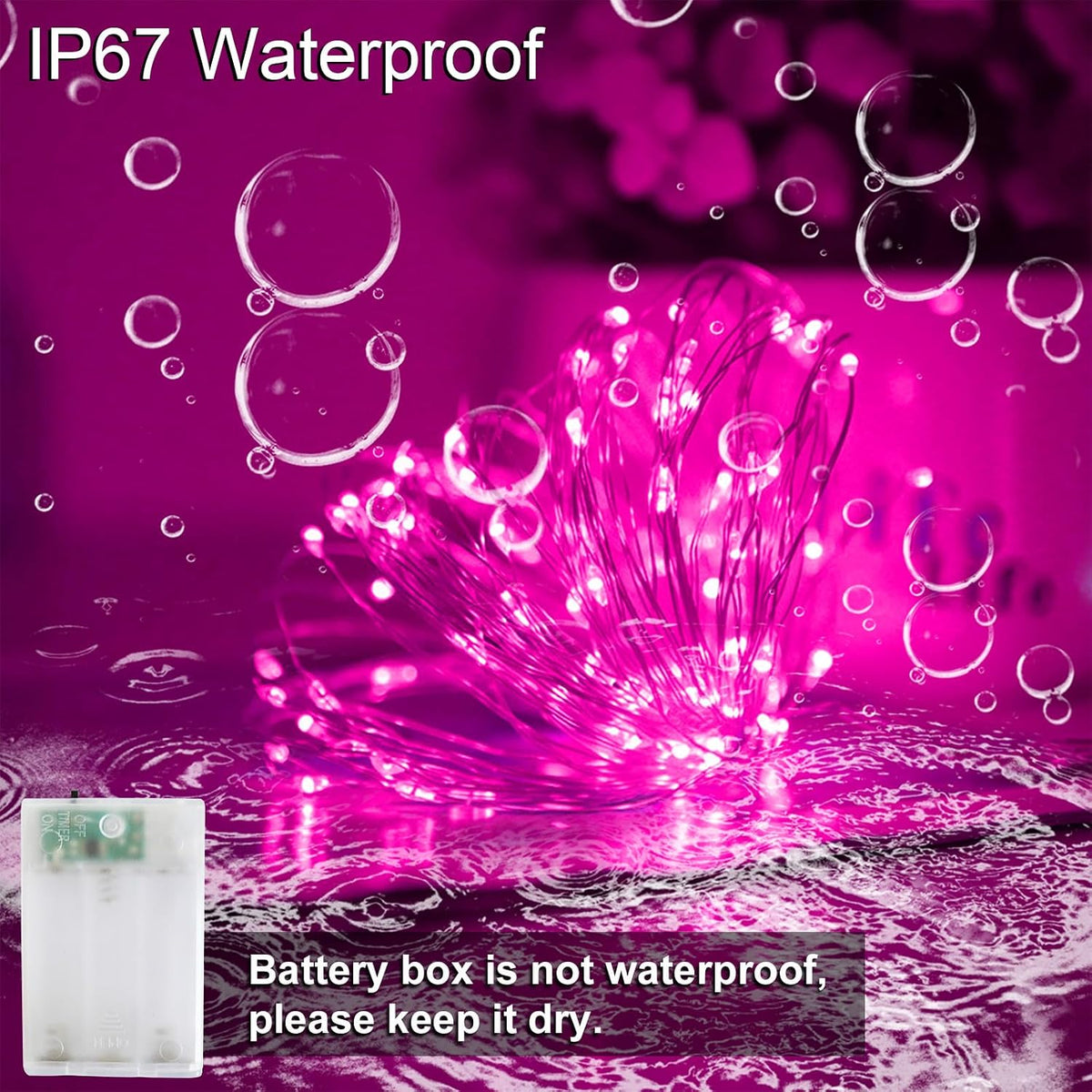Christmas Pink Fairy String Lights Battery Operated Powered 50Led