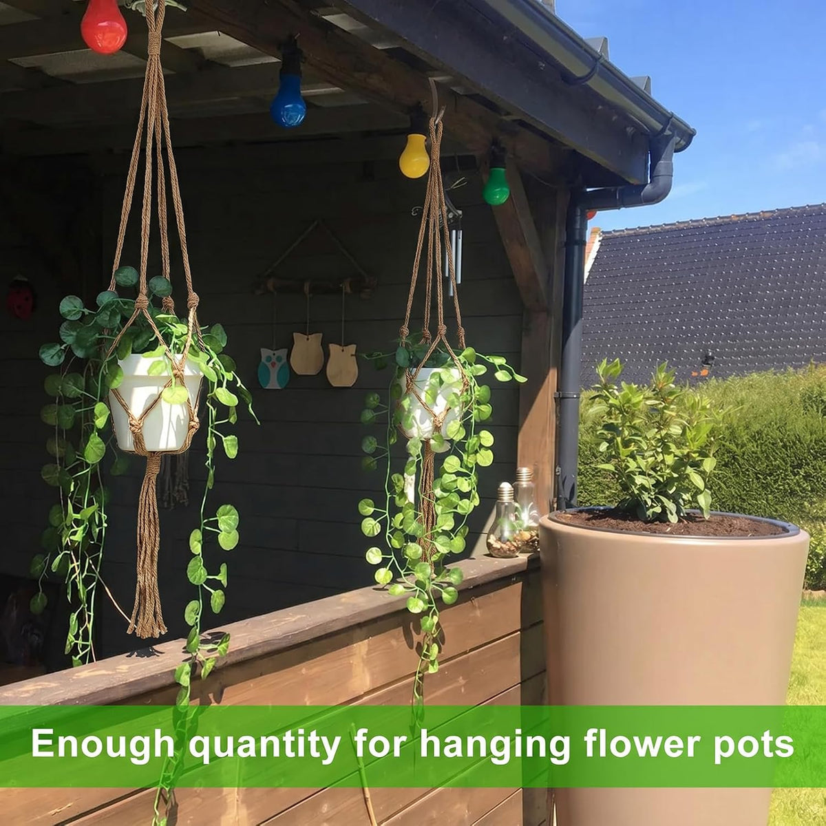 Styquenzer 4 Pcs Adjustable Macrame Plant Hanger Extenders Indoor Hanging Planter Connectable Hanging-Plant Extender Rope Plants Extenders for Baskets Outdoor Plant Decoration(Brown)