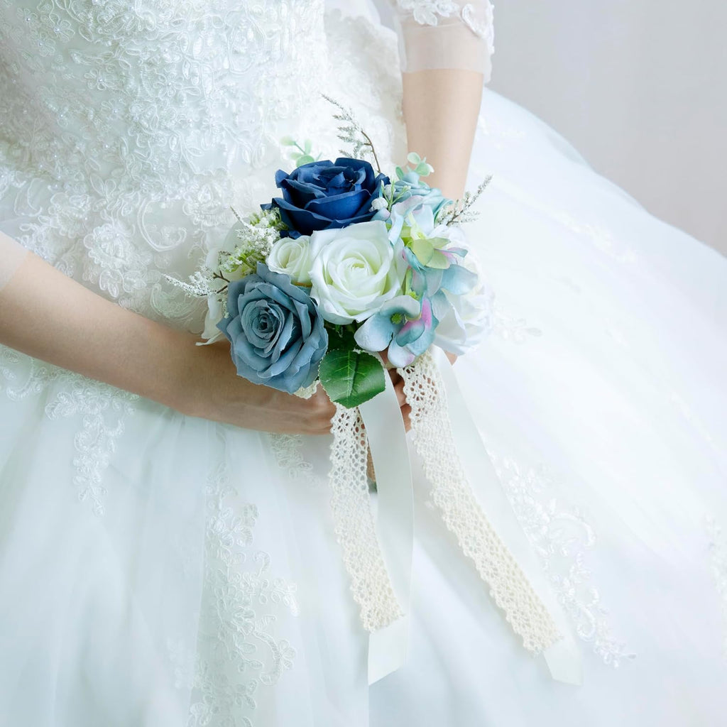 Dusty Blue Wedding Bouquets for Bride, Bridesmaid Flower Bouquet