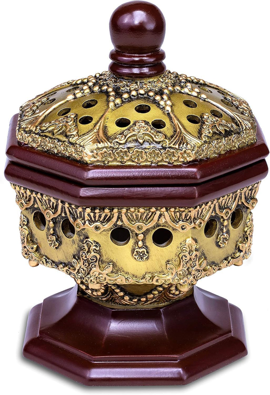 AM Lux Octagon Incense Burner – Bakhoor & Cone Holder | Charcoal Resin Burner for Frankincense, Myrrh & Aromatherapy | Decorative Mabkhara for Home, Office & Meditation Room Decor (Octagon Bronze)