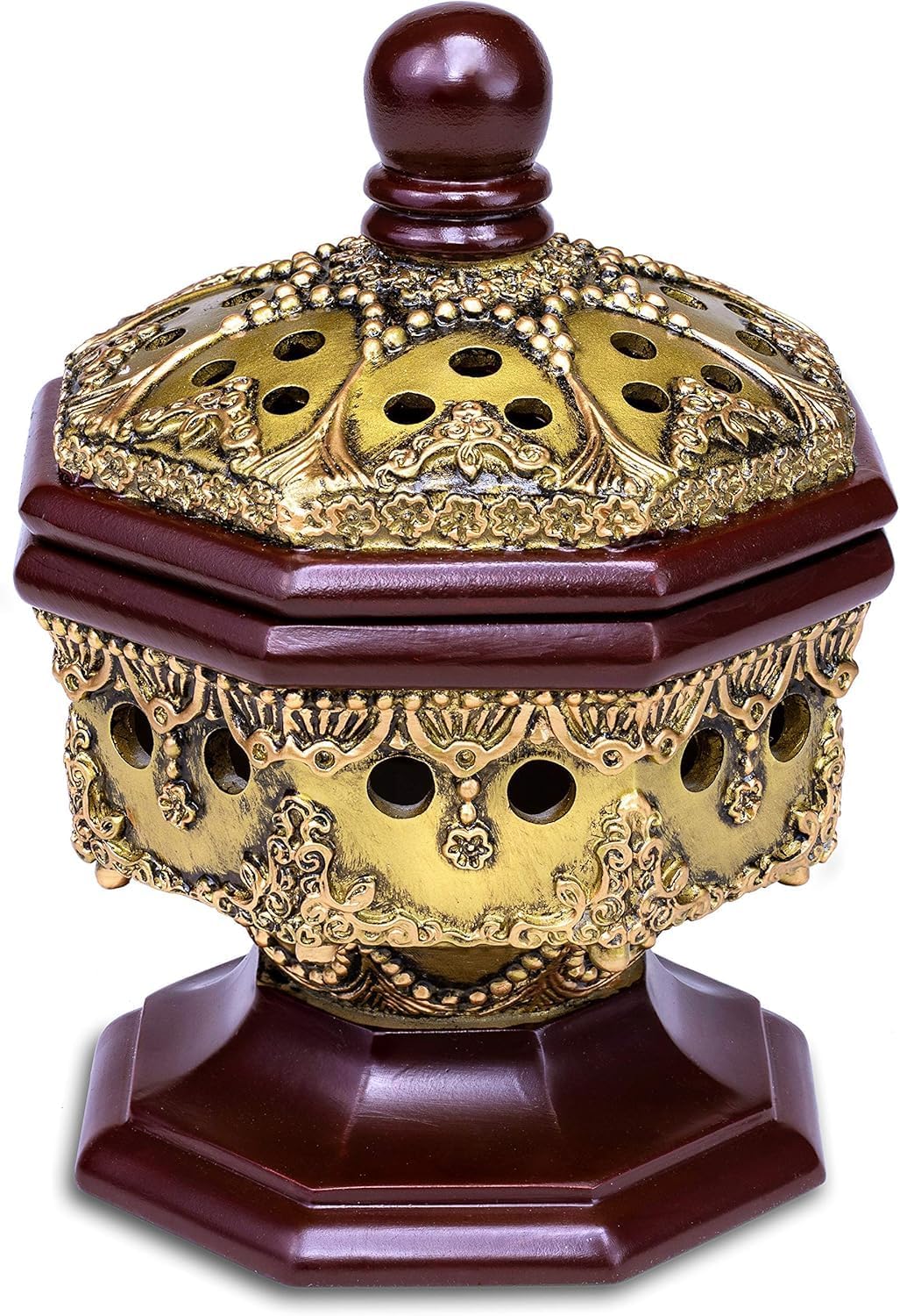 AM Lux Octagon Incense Burner – Bakhoor & Cone Holder | Charcoal Resin Burner for Frankincense, Myrrh & Aromatherapy | Decorative Mabkhara for Home, Office & Meditation Room Decor (Octagon Bronze)