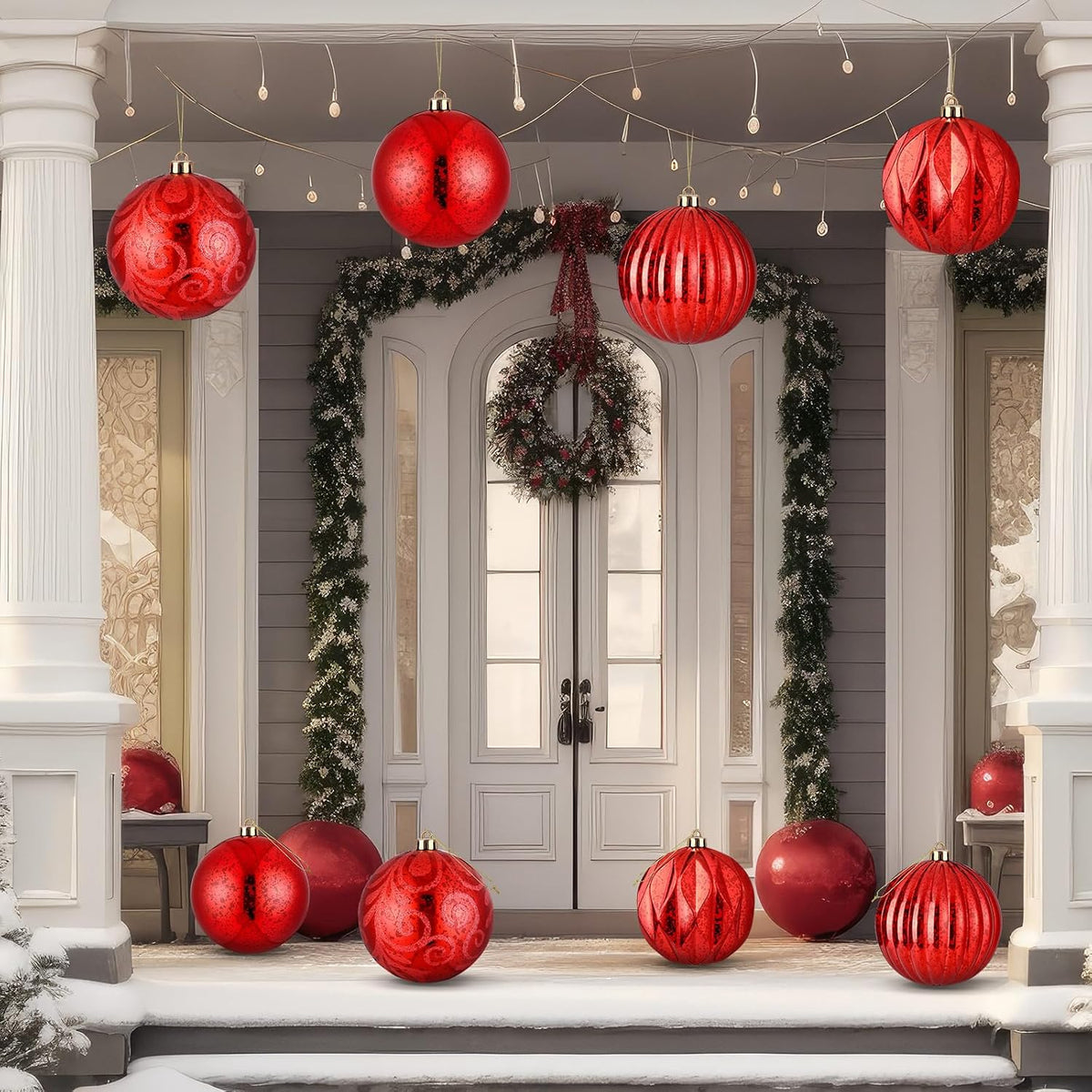 Arrowbash 4 Pcs 6'' Red Mercury Big Christmas Ball Ornaments Set