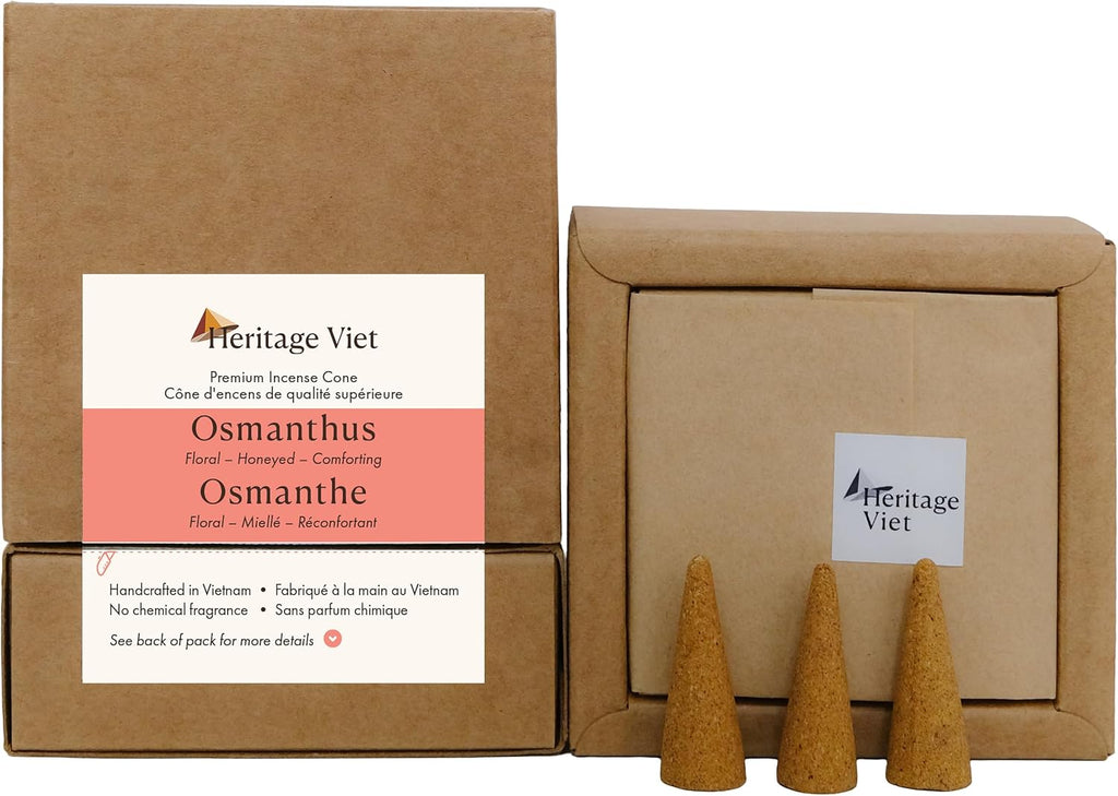 Premium Vietnam Incense - 16 Cones, No Chemical Fragrance, Handcrafted in Vietnam (Osmanthus)