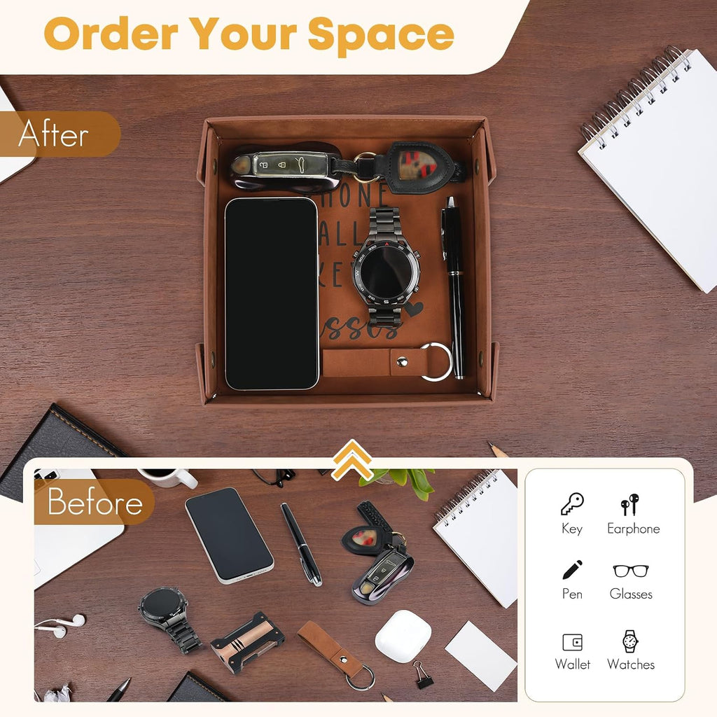 Gifts for Boyfriend, Husband, Romantic Gifts for Him, Mens Birthday Gifts Idea - Premium PU Leather Valet Tray - Best Mens Gifts for Birthday Anniversary Christmas Valentines