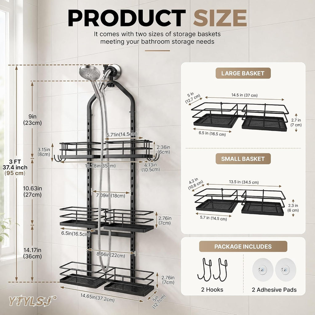 3-Tier Hanging Shower Caddy for Handheld Showerhead, Matte Black
