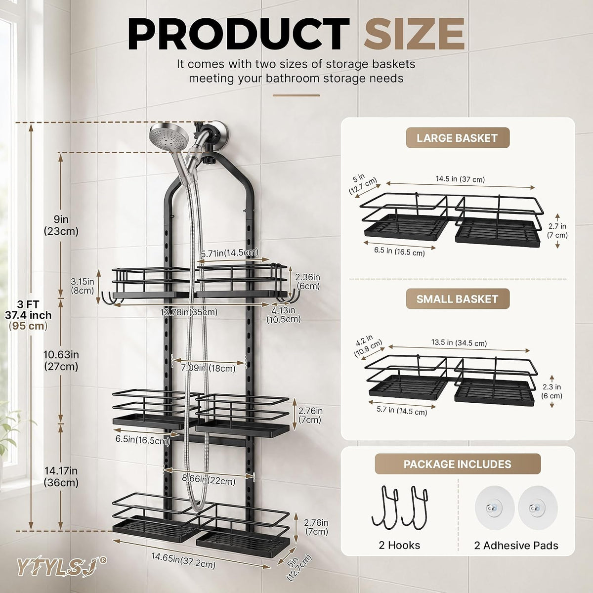 3-Tier Hanging Shower Caddy for Handheld Showerhead, Matte Black