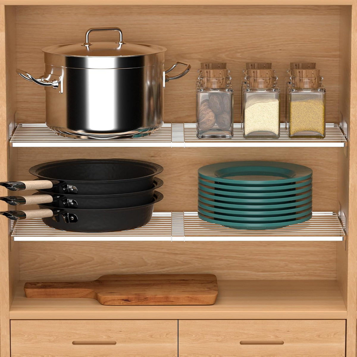 Closet Organizer Tension Shelves Expandable Cabinet Storage Shelving Rack Divider Wire Metal DIY Shelf Separator for Wardrobe Bathroom Cupboard Pantry Kitchen Cabinet, 3packs