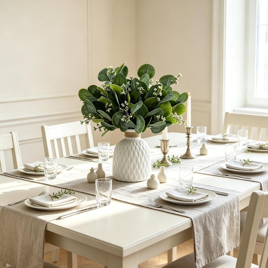 Fake Eucalyptus Plants 20 Stems in Ceramic Vase for Indoor Home Decor