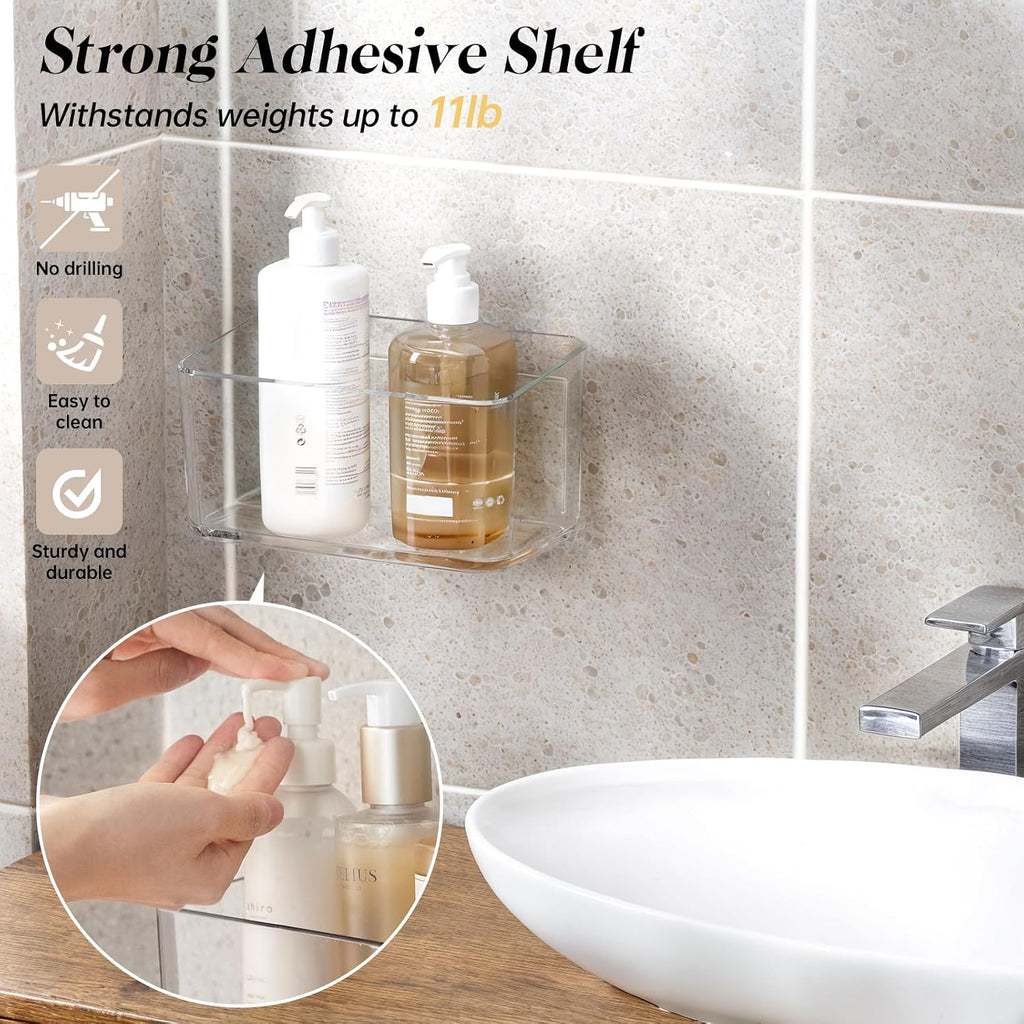 PAVSTINE 2 Pack Clear Shower Shelf, Adhesive Bathroom Shower Shelves