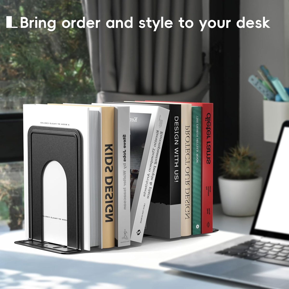 Optomni Bookends, Book End Supports Heavy Duty Metal Bookend Support, Book Ends Supports for Shelves Decor Home Office School (2 Pairs/4 Pieces, Black)
