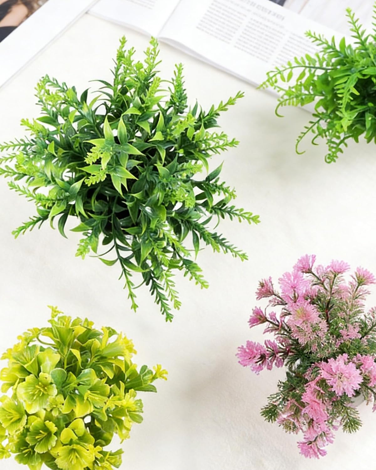 Clearain 6 Pack Fake Plants Mini Artificial Greenery Potted Plants for Home Decor Indoor Office Table Room Farmhouse Bathroom Decor (Mixed Color)