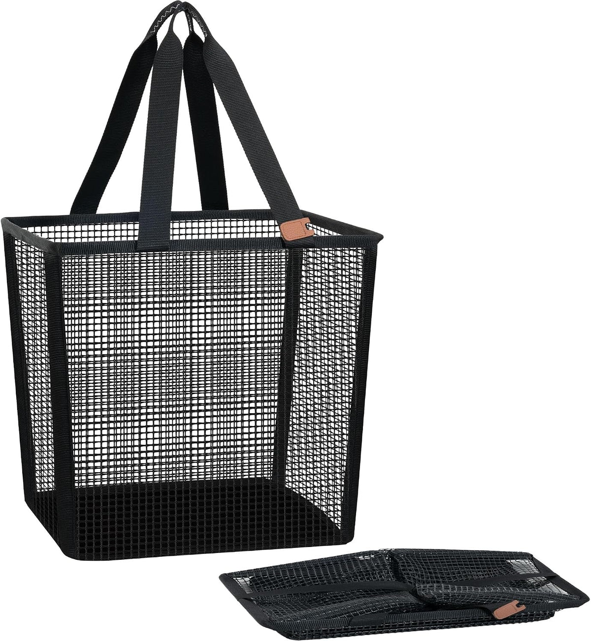 STORAGE MANIAC Collapsible Laundry Basket, 16.9 Gal. Large Pop-up Laundry Hamper with Long Carry Handles, Space-Saving Foldable Clothes Hamper with Bottom Elastic Band, Travel Laundry Bags, Mesh Black