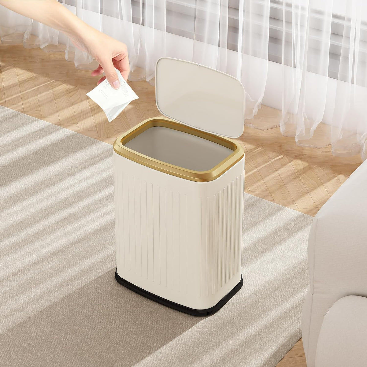TIPGO Small Bathroom Trash Can with Pop-up Lid, 2.1 Gallon, Cream