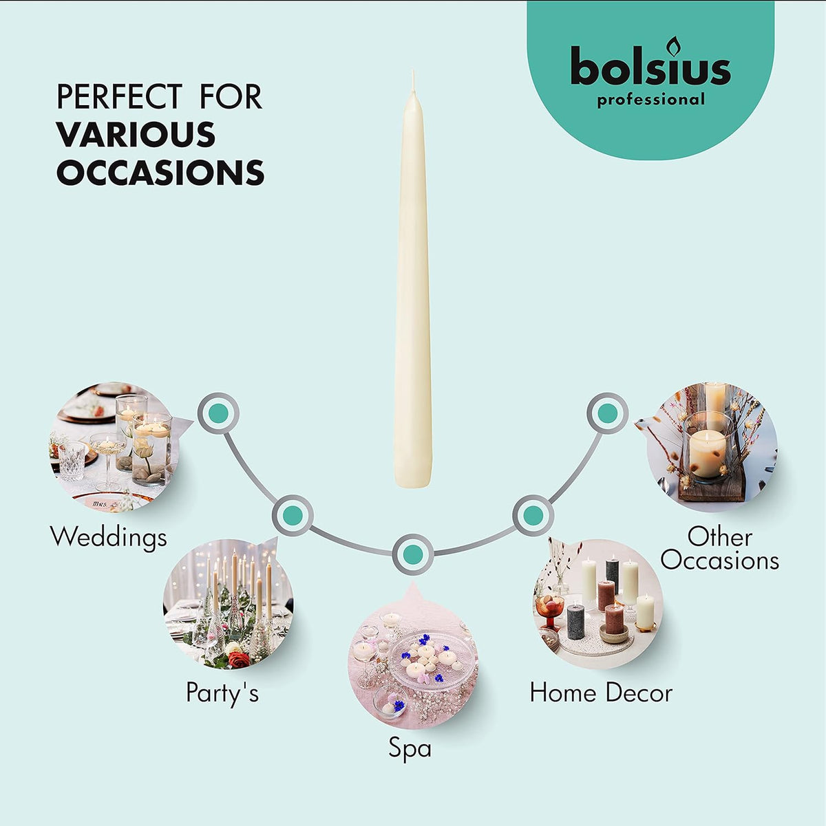 BOLSIUS Ivory Taper Candles - 3 Packs = Total 90 Candles - 8 Hours - Premium European Quality - Consistent Smokeless Flame - Unscented Dripless Candlesticks