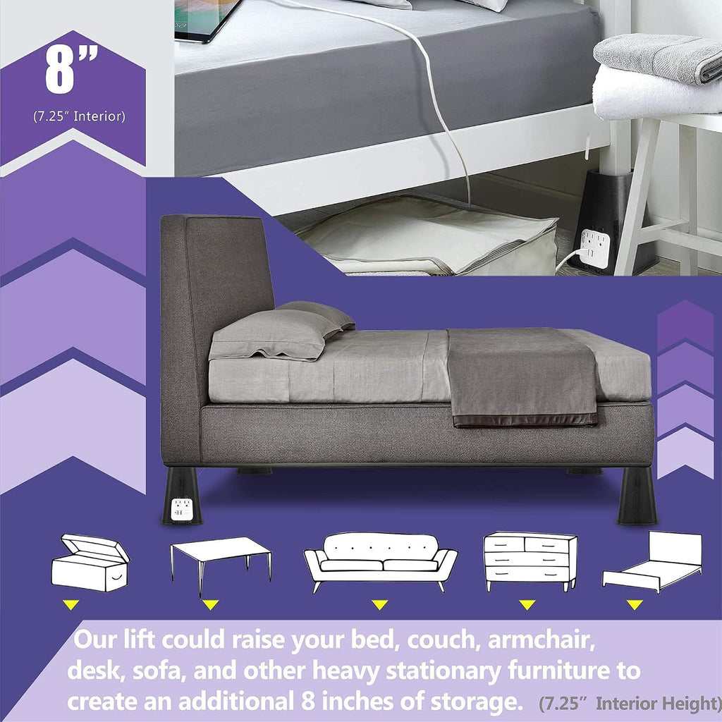 Bee Neat Heavy Duty Bed Riser with USB Outlet, Furniture Lift 7.25" 4 Pack