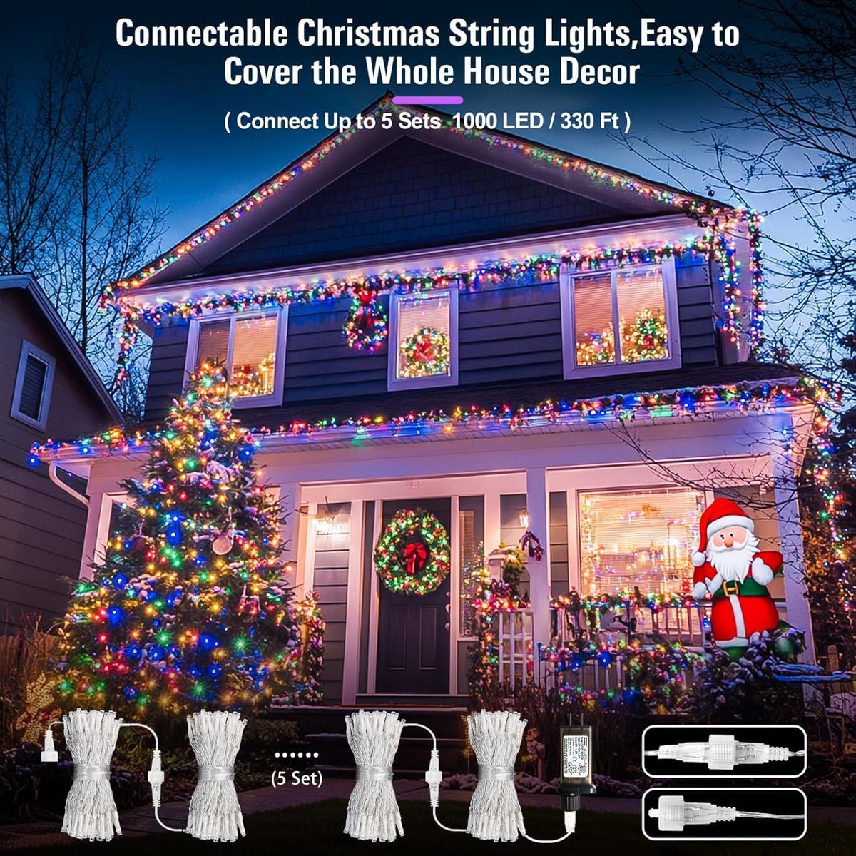 200 LED Christmas String Lights Outdoor Indoor, 66ft Connectable Stronger Clear Wire, Twinkle Fairy Lights Plug in with Remote for Christmas Tree, Bedroom, Classroom, Holiday Decorations(Multicolor)