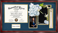 GraduationMall Class of 2026 Graduation Shadow Box Frame for 8.5x11 Diploma, 4x6 Picture with Cap & Tassel Holder, Cherry Wood Display Case with Navy Gold Mat