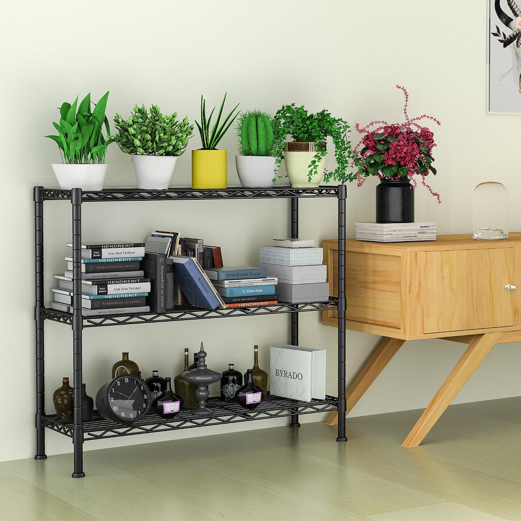 Soywey 3-Shelf Adjustable Heavy Duty Storage Shelves,36" Wx14 Dx35.8 H Metal Organizer Wire Rack for Laundry Bathroom Kitchen Pantry Closet Garage Shelving Black
