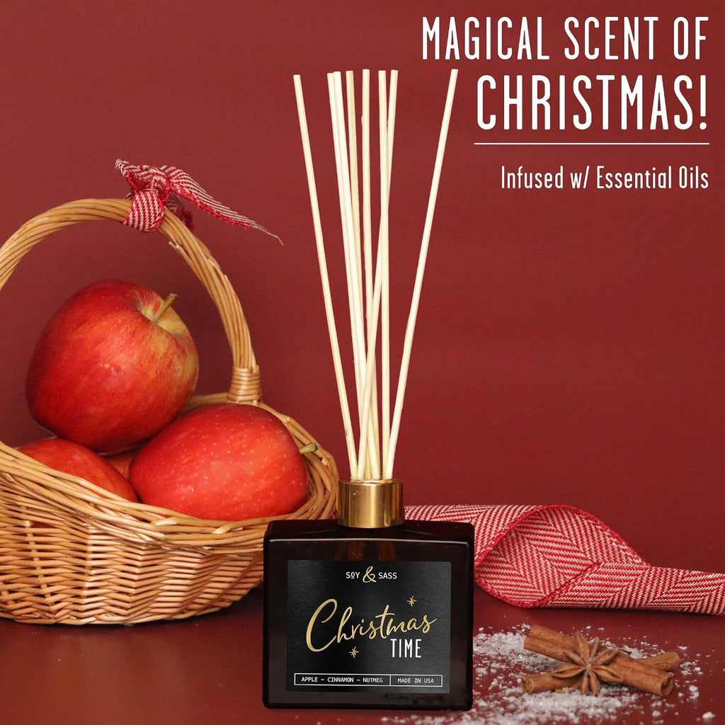Christmas Diffuser, Christmas Reed Diffuser Decor - w/Apple, Cinnamon & Clove I Infused w/Essential Oils I 3.75 OZ Oil I Long-Lasting Scent Lasts 4-6 Month's I Made in The USA