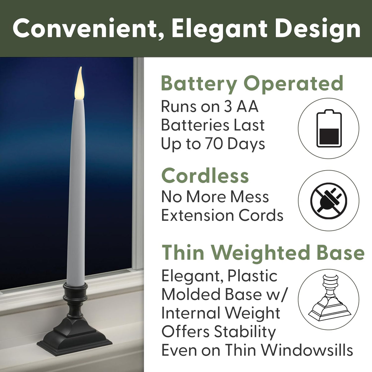 612 Vermont Battery Operated LED Taper Window Candles with Timer