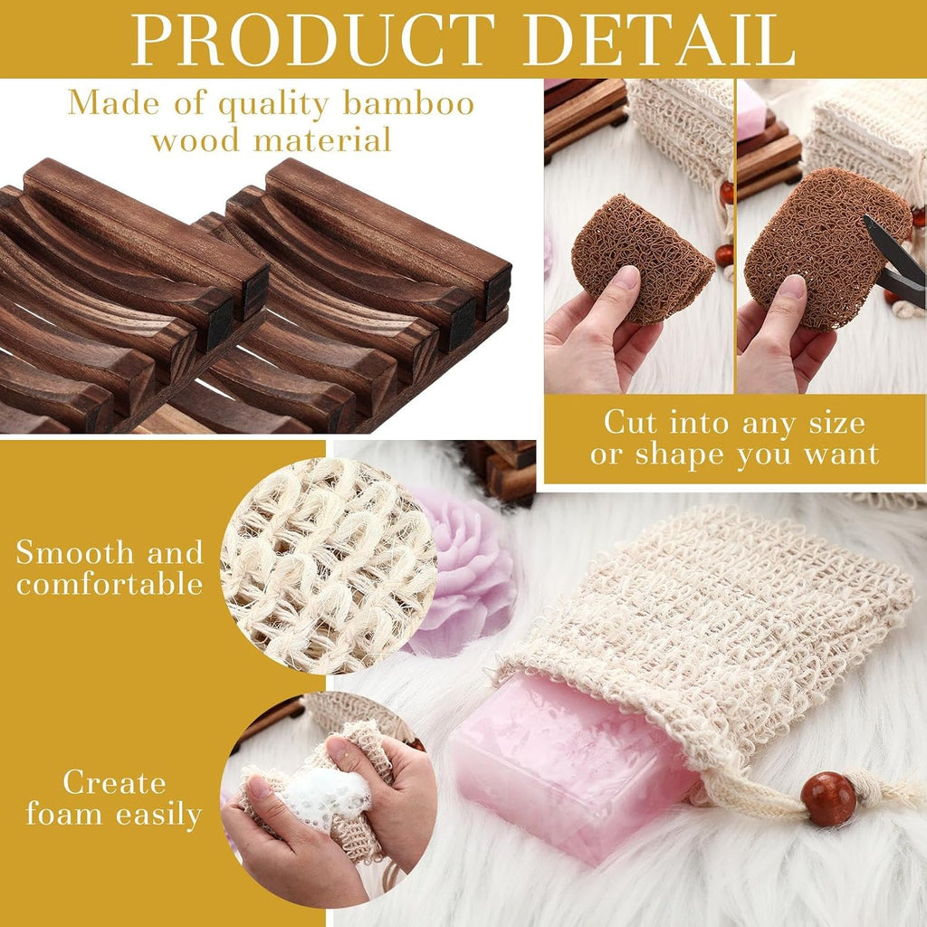 Baderke Soap Saver Wooden Dish Holder Bag and Pads, Brown Color, 36 Pcs