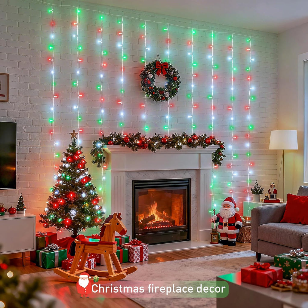 JMEXSUSS 300LED Red White and Green Christmas Curtain Lights with Remote