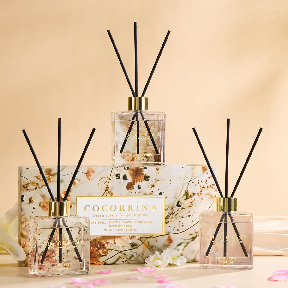 COCORRÍNA Reed Diffuser Set of 3 - Love Spell/White Flower/Fresh Linen