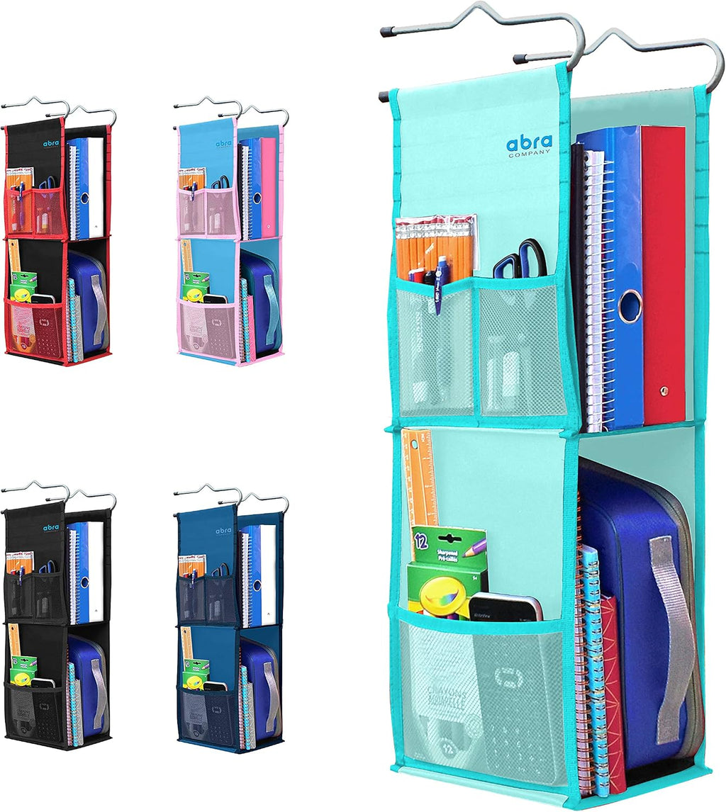 ABRA® 2 Shelf Hanging Locker Organizer for School, Work, Gym, Storage | Deep Shelves 6.5”x 9”| Eco-Friendly Fabric Healthy for Children (Ocean Turquoise)