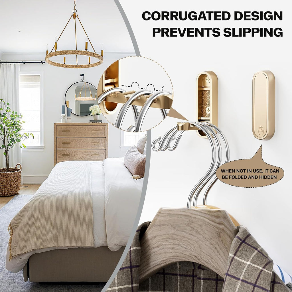 Folding Coat Hooks, Zinc Alloy Foldable Gold Wall Hooks Heavy Duty Bathroom Towel Hooks Flip Down Towel Hooks for Hanging Coat Towels Clothes Hat Bags Keys 2 Pack (6, Golden)